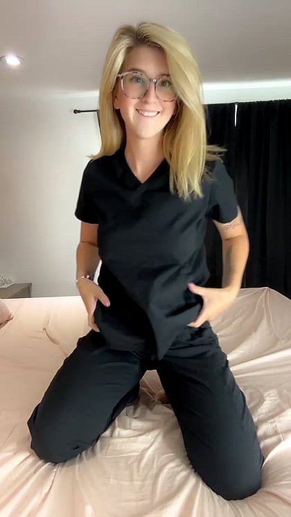 Hot Blonde Nurse in Scrubs Teases Her Juicy Big Tits & Tight Pussy'
