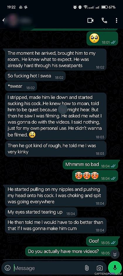 The night my gf matched with a stranger and invited him while I was away not knowing a thing. This is what I got next day with a few pics and videos. (not captions but you might like it)